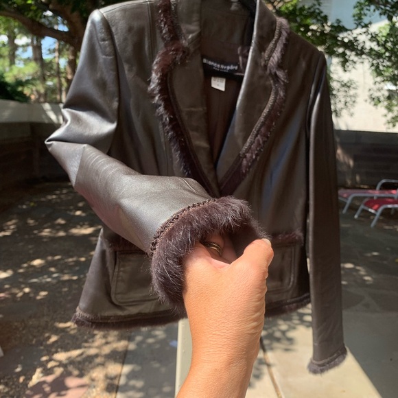 Bianca Nygard genuine leather with genuine fur trim one button blazer brown 6 - Picture 6 of 15
